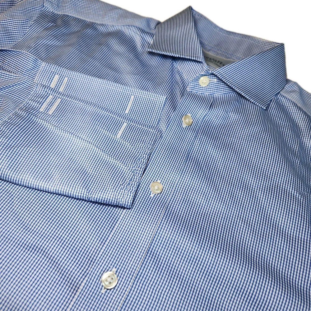 CHARLES TYRWHITT‎ French Cuff Dress Shirt Mens 16 36 Slim Blue Houndstooth